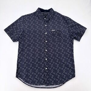US Polo Assn Mens Slim Fit Short Sleeve Button Down Shirt Navy Circle Print L
